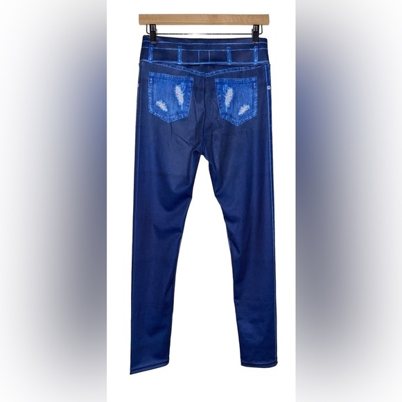 Flamingo Denim Look High Waisted Sports Leggings-Cobalt Size 2XL(14/16) - Picture 2 of 8